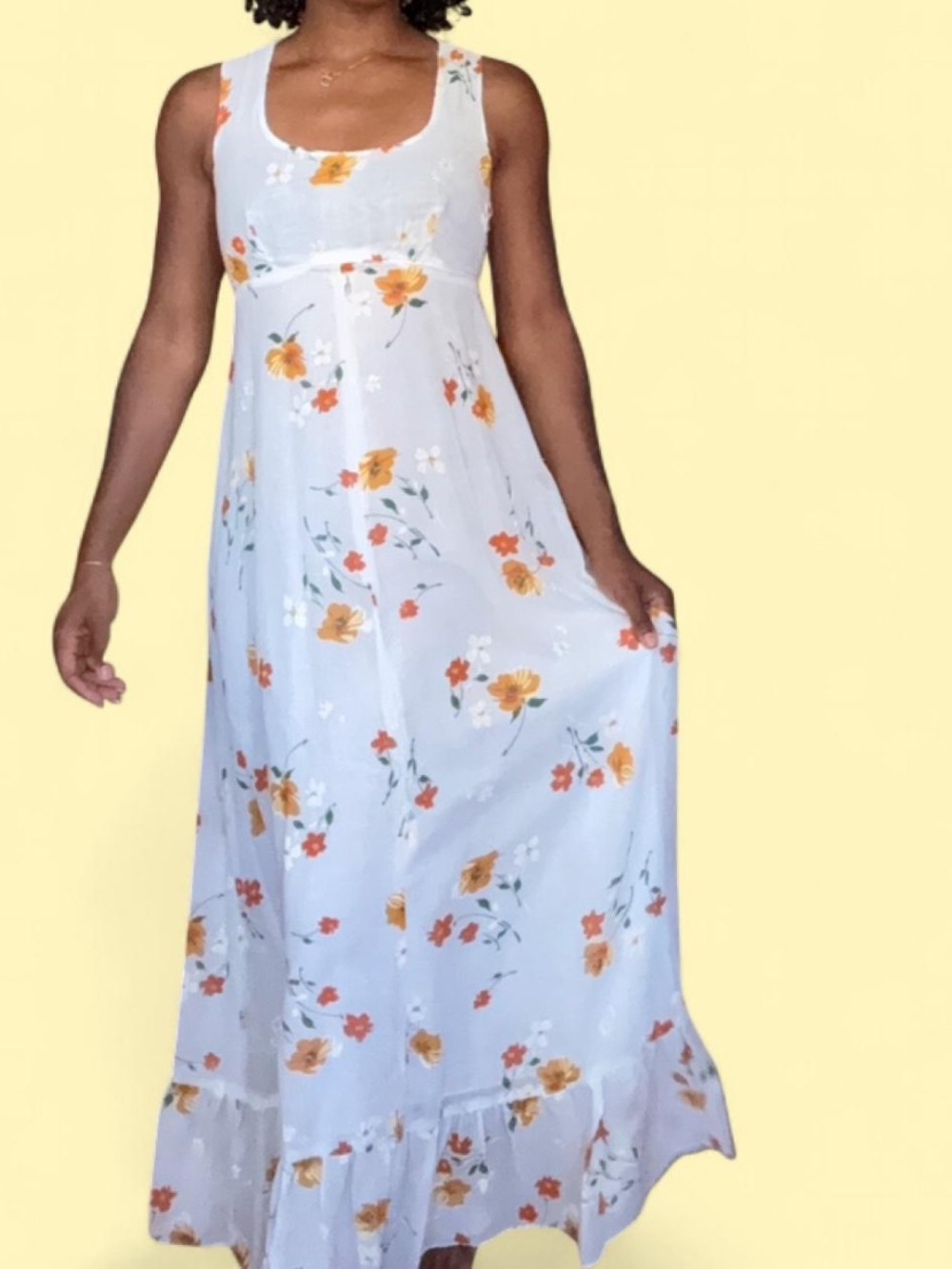 Sleeveless White Floral Maxi Dress